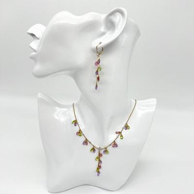 14K YG ~ Multi Stone Lever Back Earrings & 17â€ Necklace Set