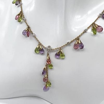 14K YG ~ Multi Stone Lever Back Earrings & 17” Necklace Set