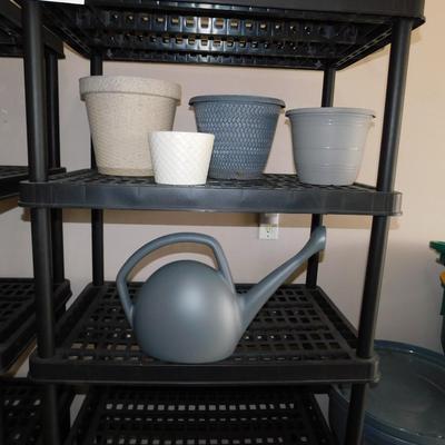 WATERING CAN AND PLASTIC FLOWER POTS
