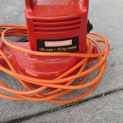 CRAFTSMAN ELECTRIC LEAF BLOWER, EXTENSION CORD, GARDEN HOSE, SPRAYER, AND HEDGE TRIMMERS