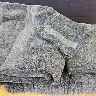 Set of JC Penneyâ€™s Towels and a Blue Rug