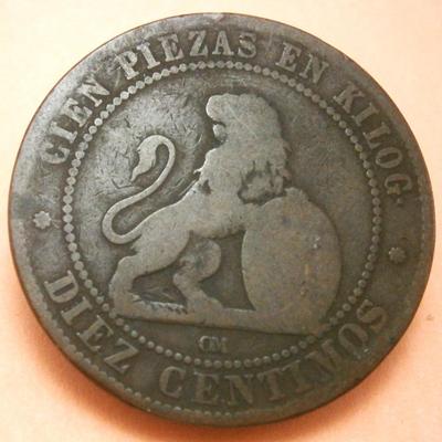 SPAIN 1850 Diez Centimos Copper Coin