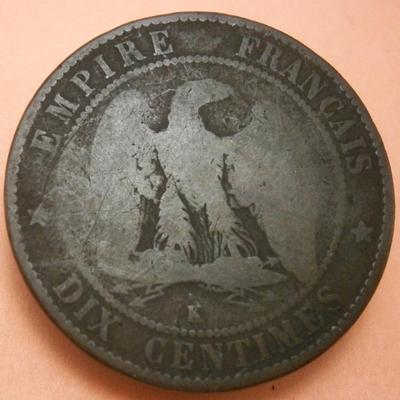 FRANCE 1855 Dix Centimes Copper Coin