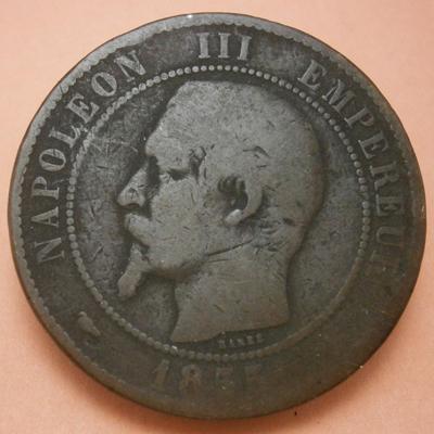 FRANCE 1855 Dix Centimes Copper Coin