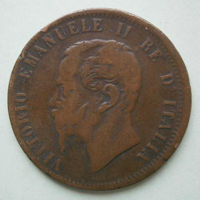 ITALY 1866 10 Centesimi Copper Coin