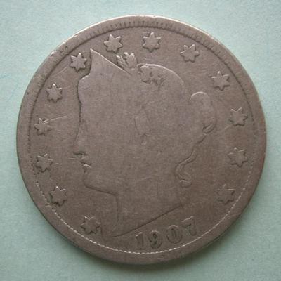 UNITED STATES 1907 5 Cent V Liberty Nickel, 20mm