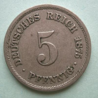GERMANY 1875B 5 Pfennig Coin