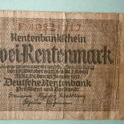 GERMANY 1937 Zwei Rentenmark Note