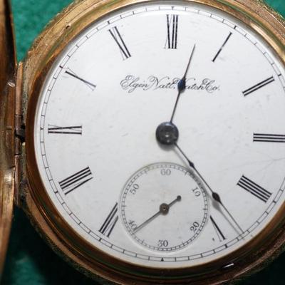 ANTIQUE ELGIN /H H TAYLOR POCKET WATCH GOLD PLATED  FULL HUNTERS CASE -