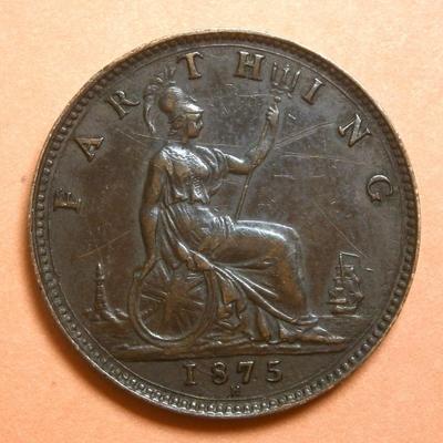 UNITED KINGDOM 1875H Copper Farthing
