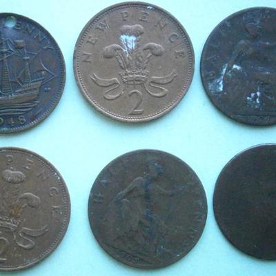 UNITED KINGDOM (6) Old Copper Coins