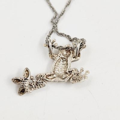 BEAUTIFUL STERLING SILVER FROG W/ 14K CHIPS