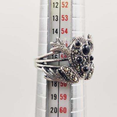 .925 SILVER BLACK STONE FROG RING