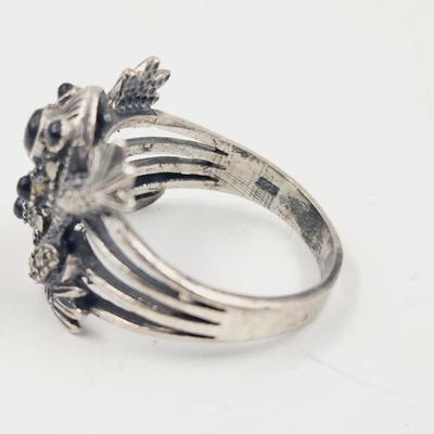 .925 SILVER BLACK STONE FROG RING