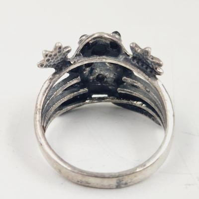 .925 SILVER BLACK STONE FROG RING