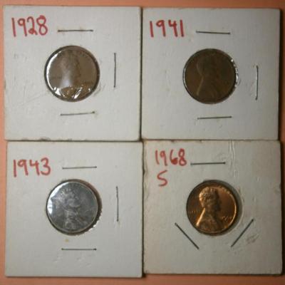 UKNITED STATES 1928, 1941, 1943, & 1968S One Penny Coins