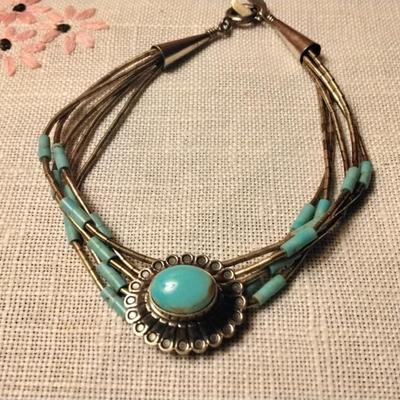 Navaho Liquid 925 Turquoise 7" Bracelet