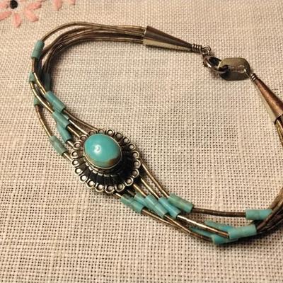 Navaho Liquid 925 Turquoise 7" Bracelet