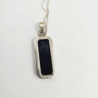BLACK STONE .925 SILVER NECKLACE & PENDANT