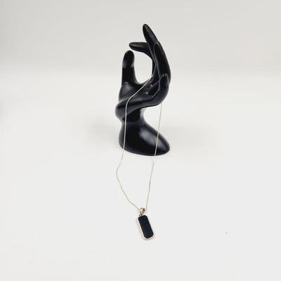 BLACK STONE .925 SILVER NECKLACE & PENDANT
