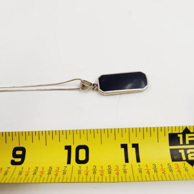 BLACK STONE .925 SILVER NECKLACE & PENDANT