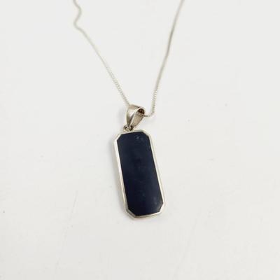 BLACK STONE .925 SILVER NECKLACE & PENDANT