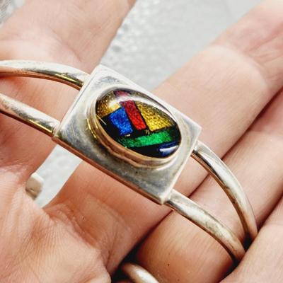 BEAUTIFUL MULTI COLORED GLASS .925 SILVER BRACELET