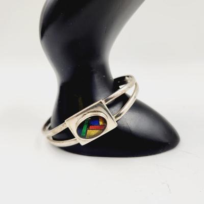 BEAUTIFUL MULTI COLORED GLASS .925 SILVER BRACELET