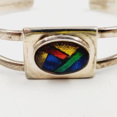 BEAUTIFUL MULTI COLORED GLASS .925 SILVER BRACELET