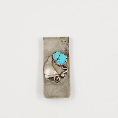 BEAUTIFUL SILVER & TURQUOISE MONEY CLIP