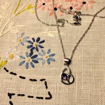 Amethyst And White Sapphire 925 16" Necklace