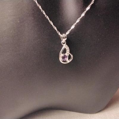 Amethyst And White Sapphire 925 16" Necklace