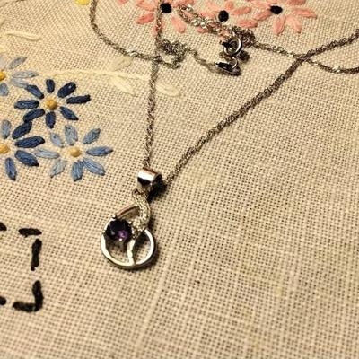 Amethyst And White Sapphire 925 16" Necklace