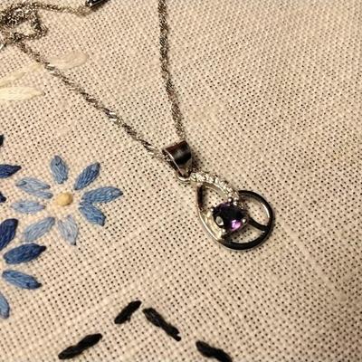 Amethyst And White Sapphire 925 16" Necklace