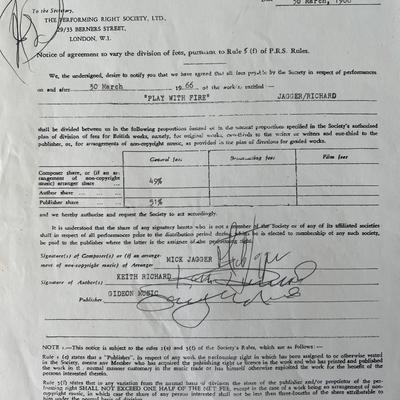 The Rolling Stones Mick Jagger and Keith Richard signed contract 