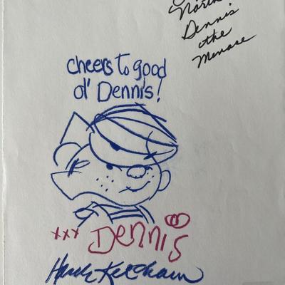 Dennis The Menace Hank Ketcham hand drawn signed sketch GFA authenticated