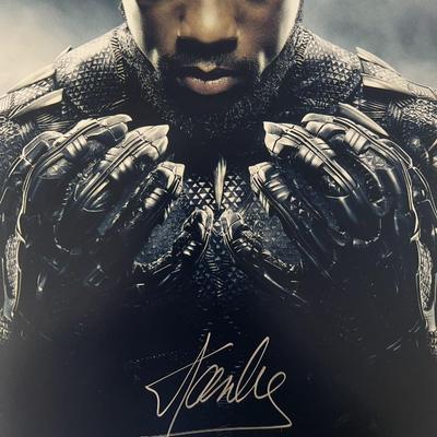 Black Panther Stan Lee signed photo. GFA authenticated