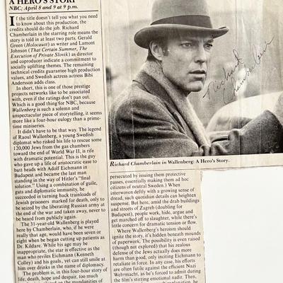 Richard Chamberlain signed newspaper clipping