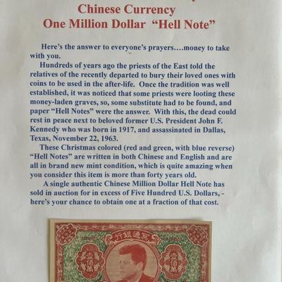 John F. Kennedy Authentic Chinese Hell Note