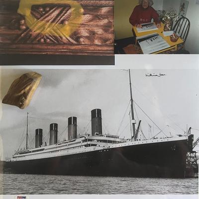 Titanic staircase fragment and signed photo from survivor Millvina Dean. PSA GFA authenticated