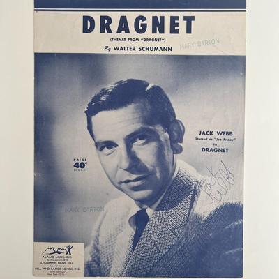 Jack Webb signed Dragnet sheet music