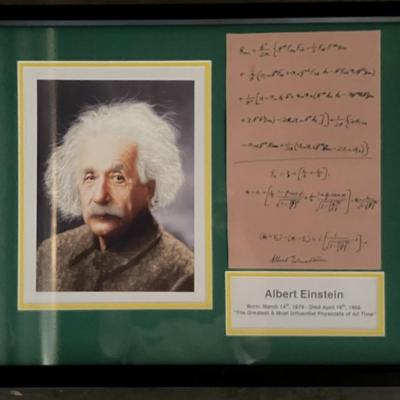 Albert Einstein signed equation collage. GFA authenticated