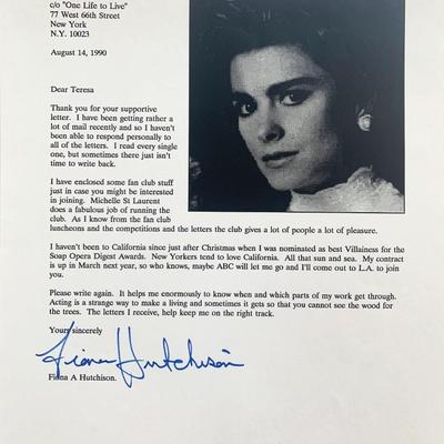 Fiona Hutchison
signed letter