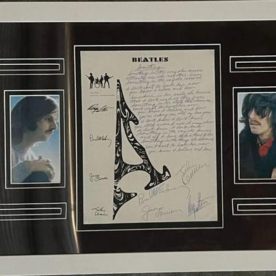 Beatles signed Something lyrics collage. GFA authenticated