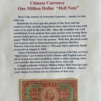 Marilyn Monroe Authentic Chinese Hell Note