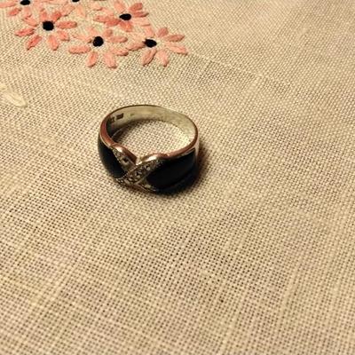 VIntage Diamonds, Marcasites And Onyx 925 Ring Size 6.5