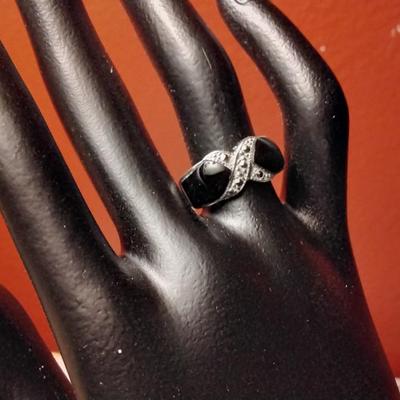 VIntage Diamonds, Marcasites And Onyx 925 Ring Size 6.5