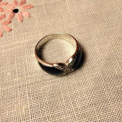 VIntage Diamonds, Marcasites And Onyx 925 Ring Size 6.5