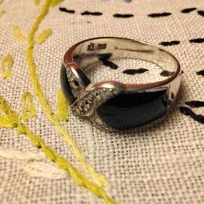 VIntage Diamonds, Marcasites And Onyx 925 Ring Size 6.5