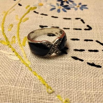 VIntage Diamonds, Marcasites And Onyx 925 Ring Size 6.5
